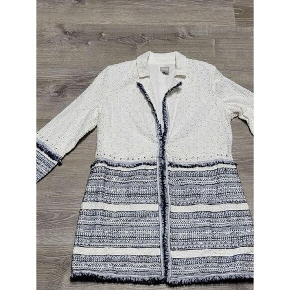 Chico's Jacket Chico's Size‎ 0 Womens Small White Blue Embroidered Shacket EUC